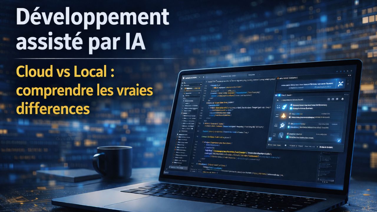 Illustration de Développement assisté par IA (Cloud vs Local)