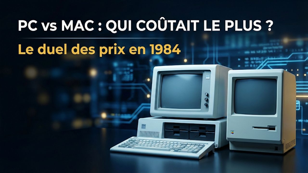 Illustration de Prix et descriptif technique d'un PC et d'un MAC en 1984